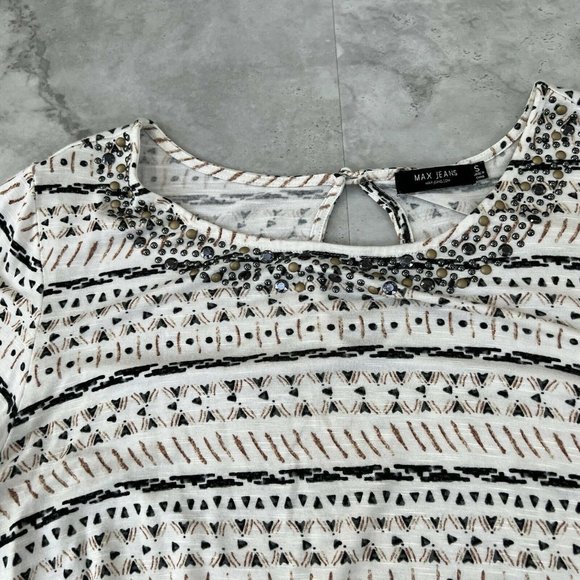 MAX JEANS Womens Size S Small Long Sleeve Cream Brown Tan Tunic Top - Picture 2 of 7